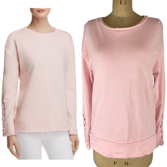 🌷 Joe’s Jean Collection Baby Pink Miaya Lace-up Sleeve Sweatshirt Size XS - Picture 1 of 13